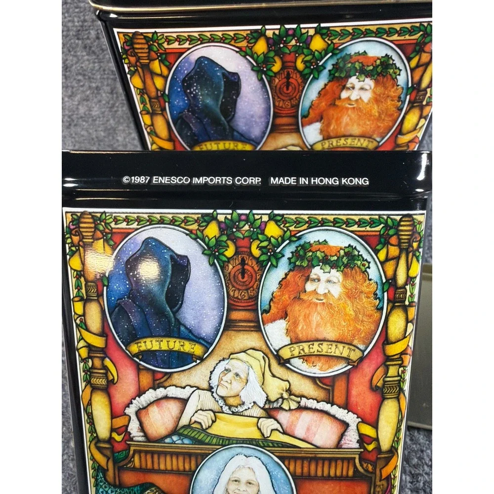 Vintage 1987 Enesco A Christmas Carol Stacking Nesting Tins Set of 3 Scrooge